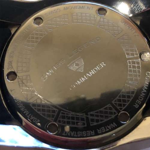 Swiss Legend Black 47mm Commander Swiss Quartz Date Silicone Strap Watch