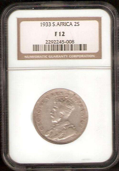1933 2 Shilling NGC Graded F12 - Rarely found in graded form