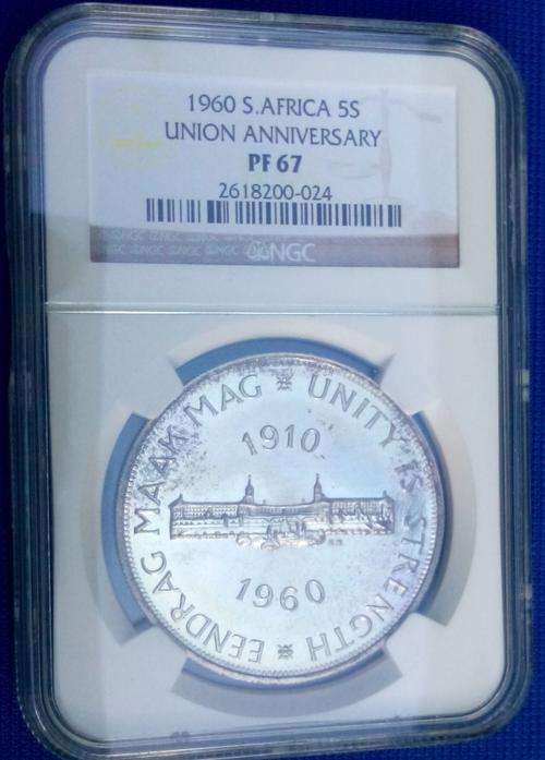 WoW Super Grade 1960 Union 5Shillings Crown graded NGC PF67