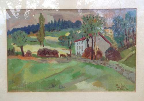 Paul CLAIR (1918-1984) "La tombe 1957" Gouashe / watercolor on paper French listed artist