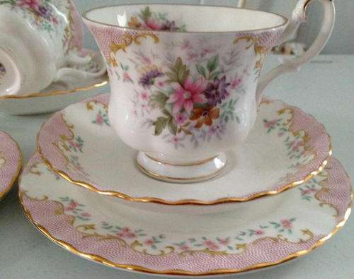 Royal Albert SERENITY trio x 2 cup saucer & cake plate Bone China tea set