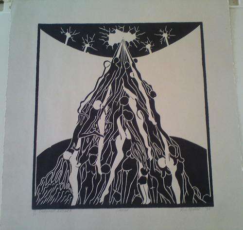 Rui Quimio Onzonne answer linocut print - earth ozone global warming statement