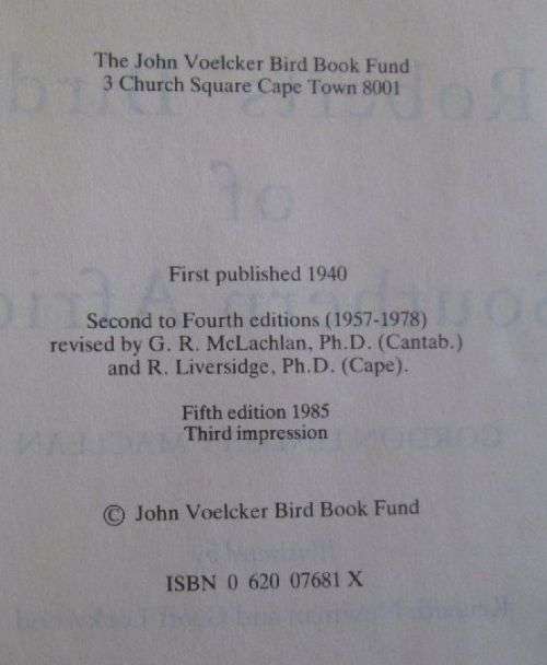 Roberts' Birds of Southern Africa - Gordon Lindsay Maclean