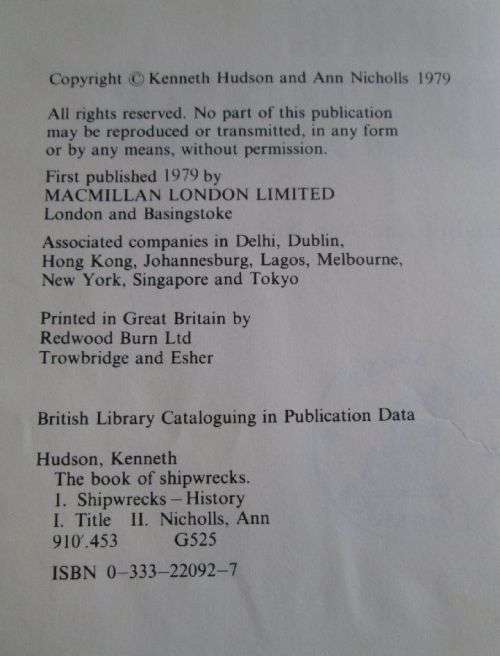 The Book of Shipwrecks - Kenneth Hudson and Ann Nicholls