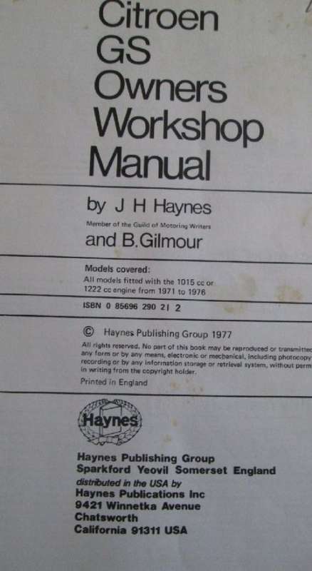 Citroen Owner's Workshop Manual 1971 - 1976