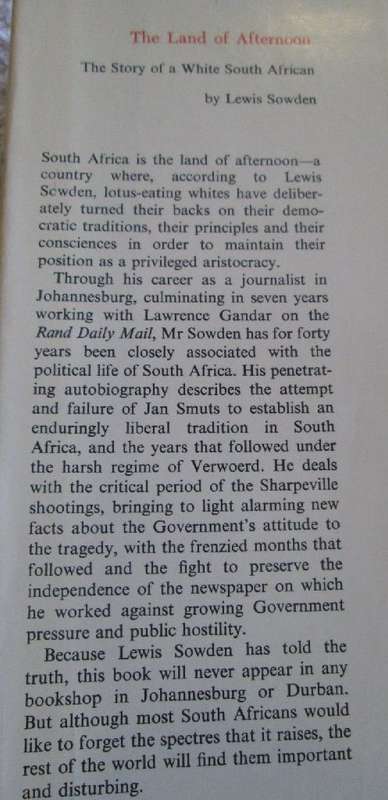 The Land of Afternoon - The Story of a White South African - Lewis Sowden