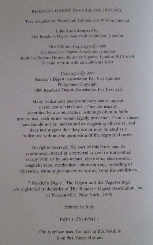Reader's Digest Reverse Dictionary