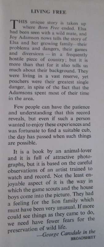 Living Free - The Story of Elsa and Her Cubs - Joy Adamson
