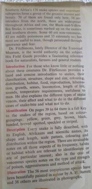 A Field Guide to the Snakes of Southern Africa - V.F.M. FitzSimons - 1972