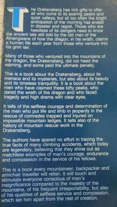 Dragon's Wrath - Drakensburg Climbs, Accidents and Rescues By: R. O. Pearse & James Byrom