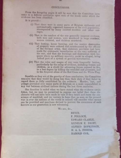 Report of the Committee on Alleged German Outrages - His Majesty`s Government (Original Document)
