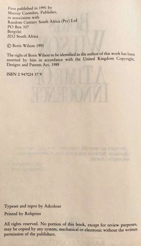 A Time of Innocence - Boris Wilson - Hardcover - 465 Pages