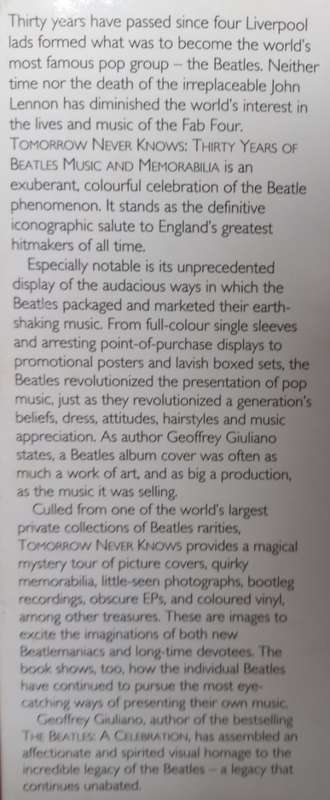Tomorrow Never Knows - 30 Years of Beatles Music - Geoffrey Giuliano - Hardcover - 256 pages