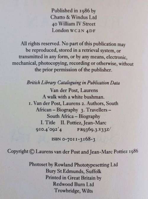A Walk With A White Bushman (Signed by Author) - Laurens van der Post - Hardcover - 326 Pages