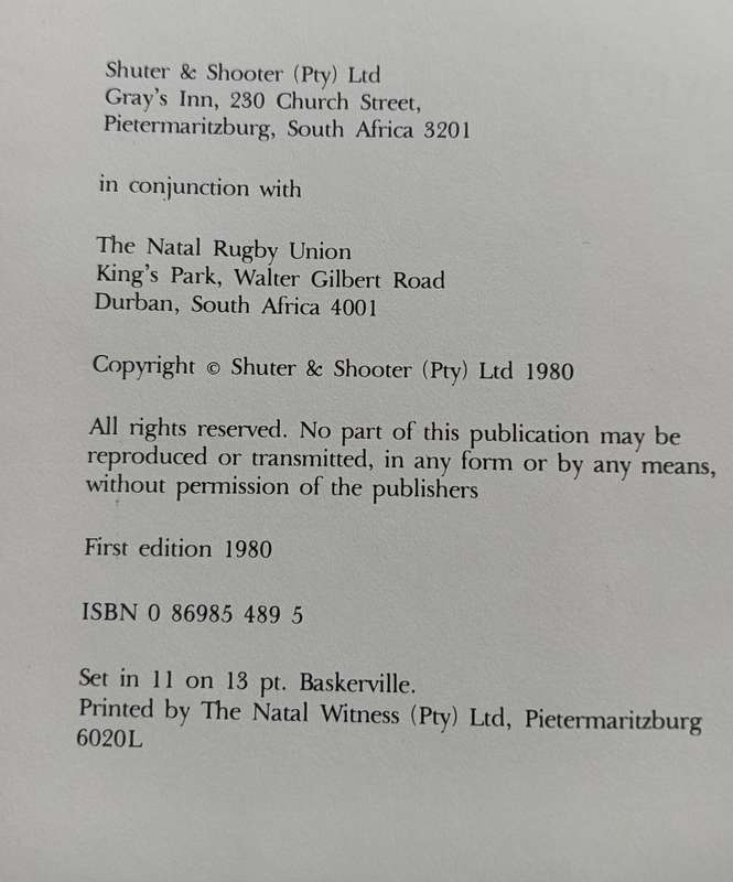 The Natal Rugby Story - Alfred Herbert - Hardcover - 444 pages