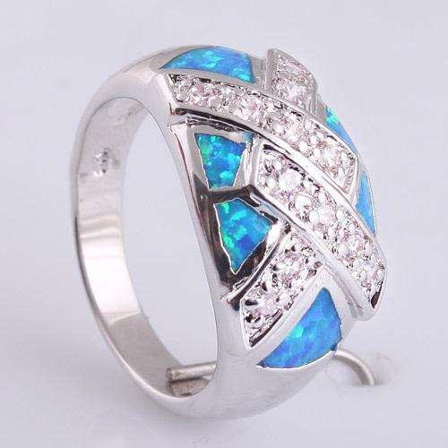 Australian Opal Solid 925 Sterling Silver Blue&White Topaz Elegant Rings Size 9