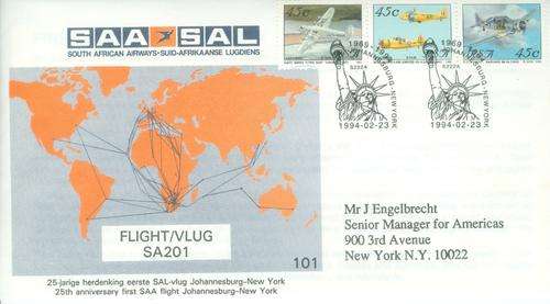 SAA 25th anniversary Flight cover no 101 to New York