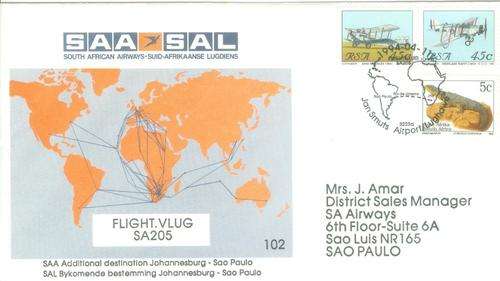 SAA Addtional destination flight cover no 102 to Sao Paulo