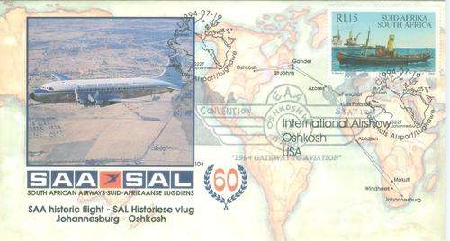 SAA cover no 104 Historic flight Johannesburg to Oshkosh
