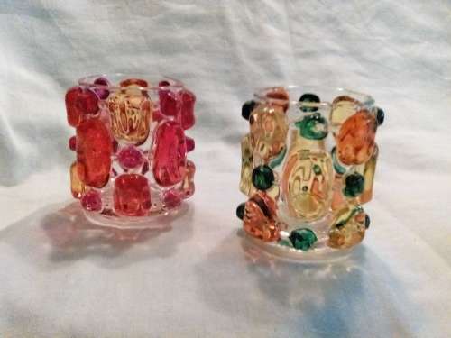 I HAVE TWO BEAUTIFUL GLASS TEA LIGHT HOLDERS - UNUSUAL PIECES!!
