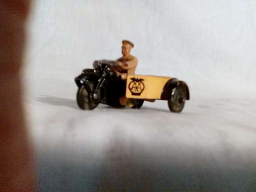 FOR THE COLLECTOR I HAVE SUCH A UNIQUE DINKY TOY BY MECCANO MOTOR BIKE WITH SIDE CAR - EXQUISITE!!
