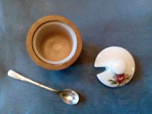 I HAVE SUCH AN EXQUISITE LITTLE WOOD MUSTARD POT WITH PORCELAIN LID AND STEEL SPOON!!!