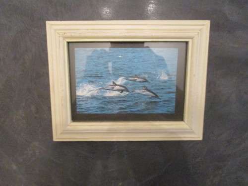 THIS IS SUCH A BEAUTIFUL FRAMED 'SWIMMING DOLPHINS' REAL STUNNING HANGING PIECE!!!!