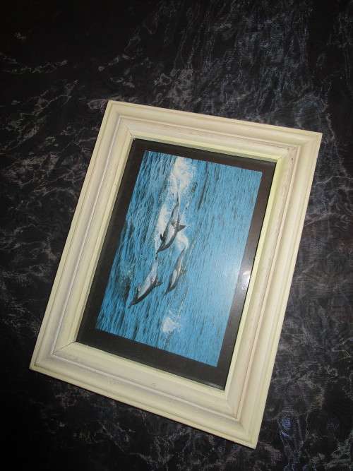 THIS IS SUCH A BEAUTIFUL FRAMED 'SWIMMING DOLPHINS' REAL STUNNING HANGING PIECE!!!!