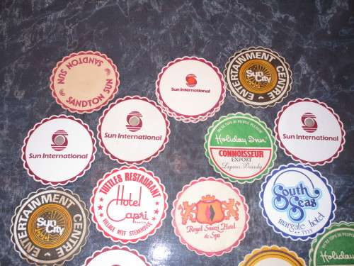 LOOK AT THIS COLLECTION OF VARIOUS 'SUN INTERNATIONAL' PAPER COASTERS - PERFECT FOR YOUR PUB!!!