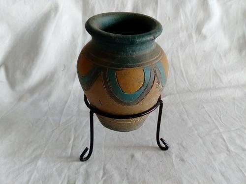 I HAVE A STUNNING SMALL POTTERY VASE - BEAUTIFULLY DECORATED ON A STEEL STAND!