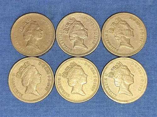 GREAT BRITAIN - LOT of 6 ONE POUND COINS (from 1987 to 1999) - CIRCULATED