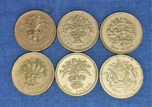 GREAT BRITAIN - LOT of 6 ONE POUND COINS (from 1987 to 1999) - CIRCULATED