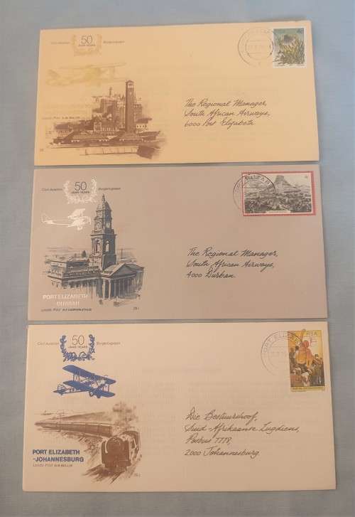 RSA 1979: SAA FLIGHT COVER 29 , 29.1 , 29.2  - 3x COMMEMORATIVE COVERS - 50 YEARS