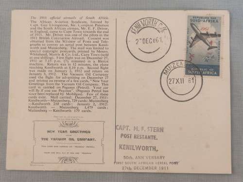RSA- 1961 -Postcard - 50th Anniversary First Aerial Post - UNCOMMON!!