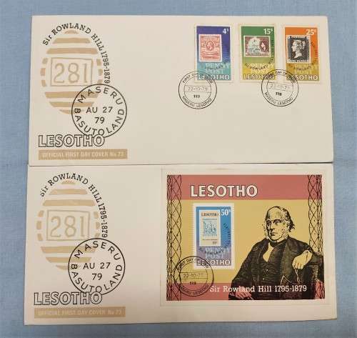Lesotho (1979) - Sir Rowland Hill Illustrated  2 FDC`s - (1 x 3 stamps 1x Miniature Sheet)