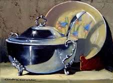 Andre Grobler Original Oil on Canvas 20 x 24 Silver Pot from Kairo