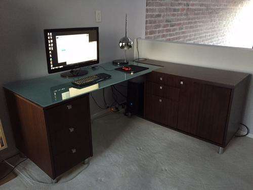 Solid dark wood corner desk from Future Classics