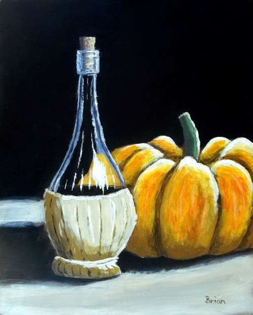 Pumpkin and Chianti Bottle