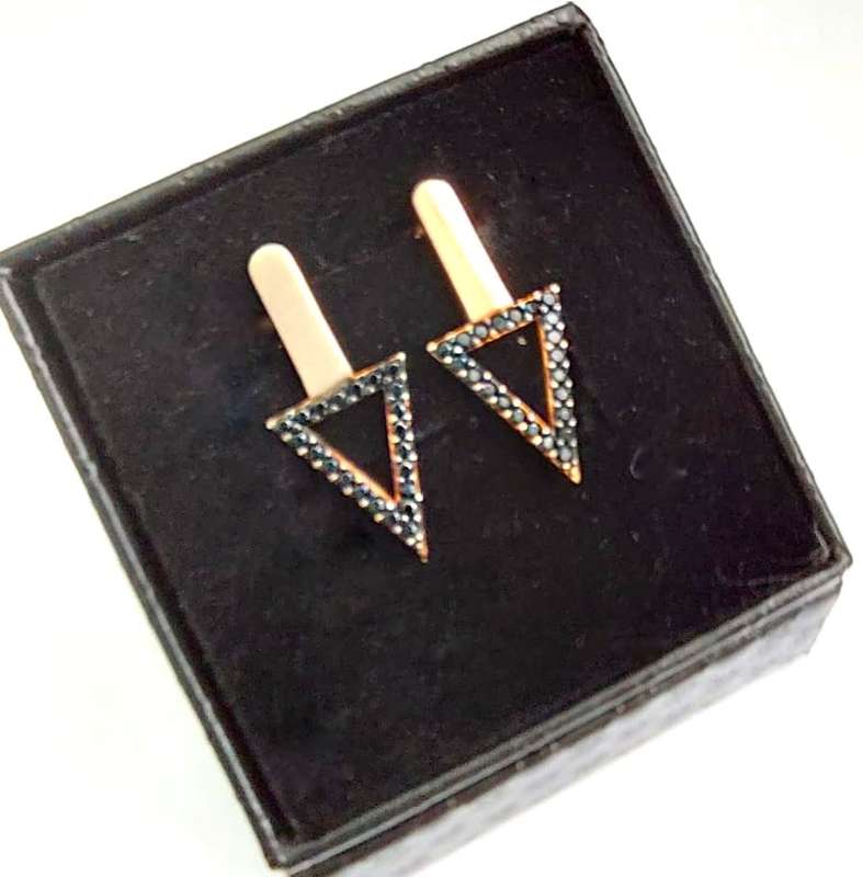 Authentic Rose Gold Turkish Earrings with Onyx Dots