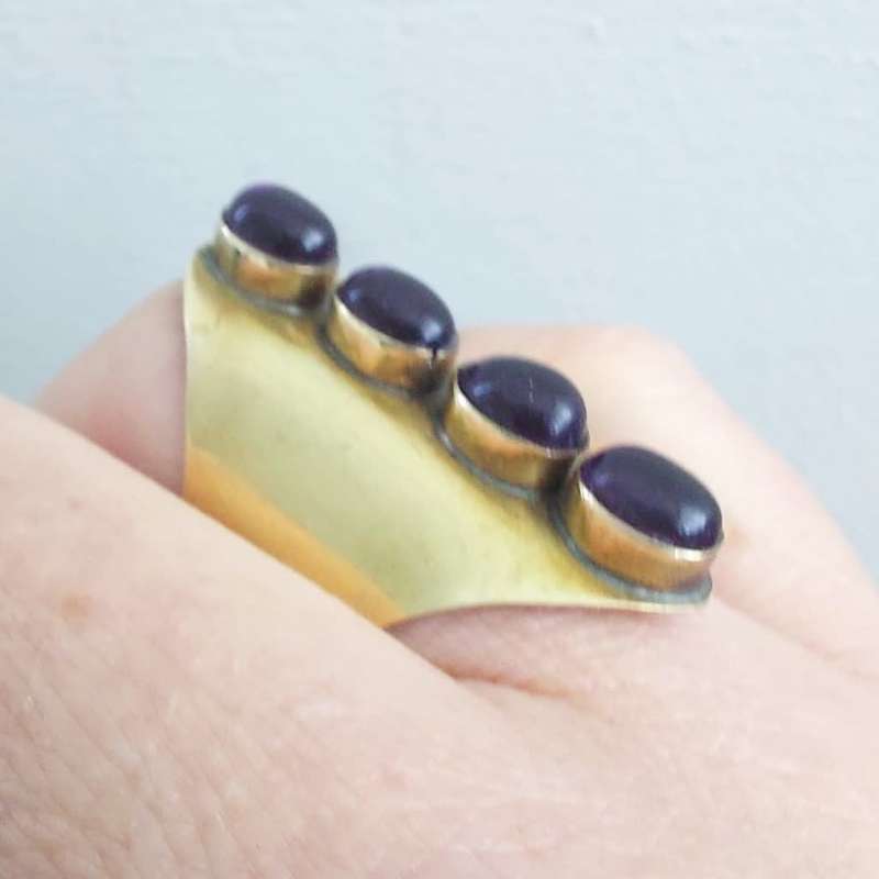 Beautiful Bronze Handcrafted Ring with Amethysts
