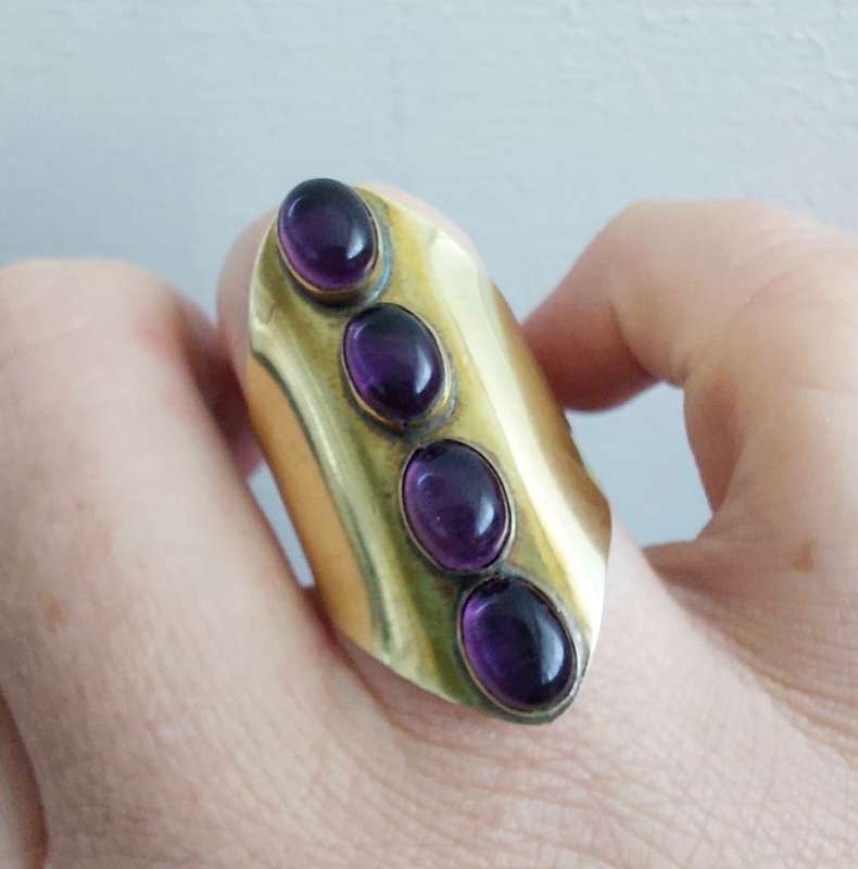 Beautiful Bronze Handcrafted Ring with Amethysts