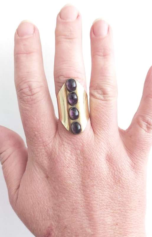 Beautiful Bronze Handcrafted Ring with Amethysts