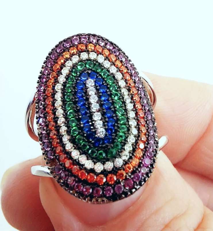 Modern Turkish Ring with Mulit-coloured Gemstones