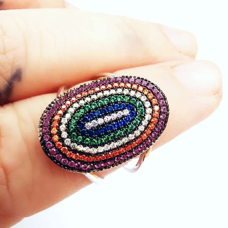 Modern Turkish Ring with Mulit-coloured Gemstones