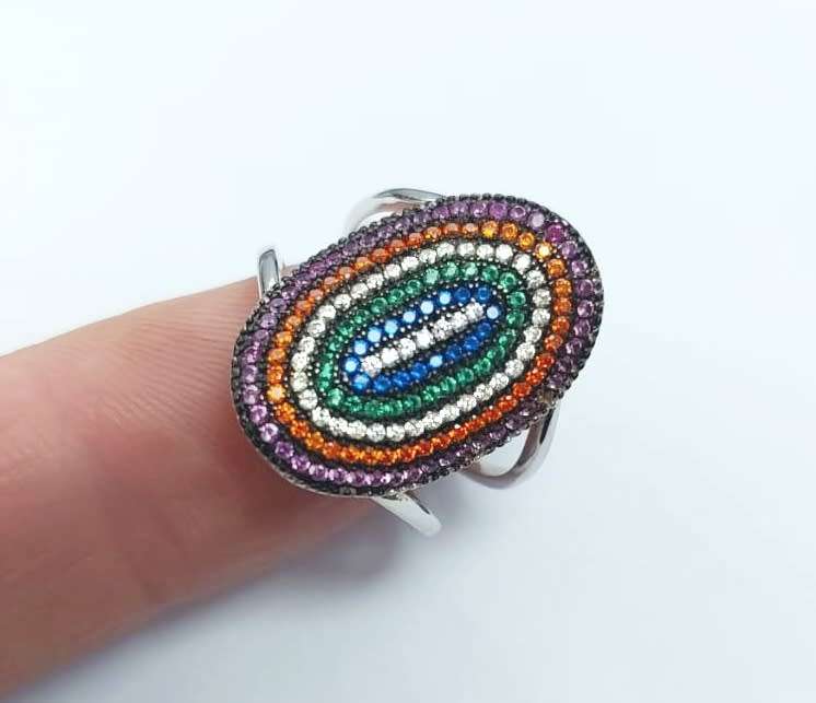 Modern Turkish Ring with Mulit-coloured Gemstones