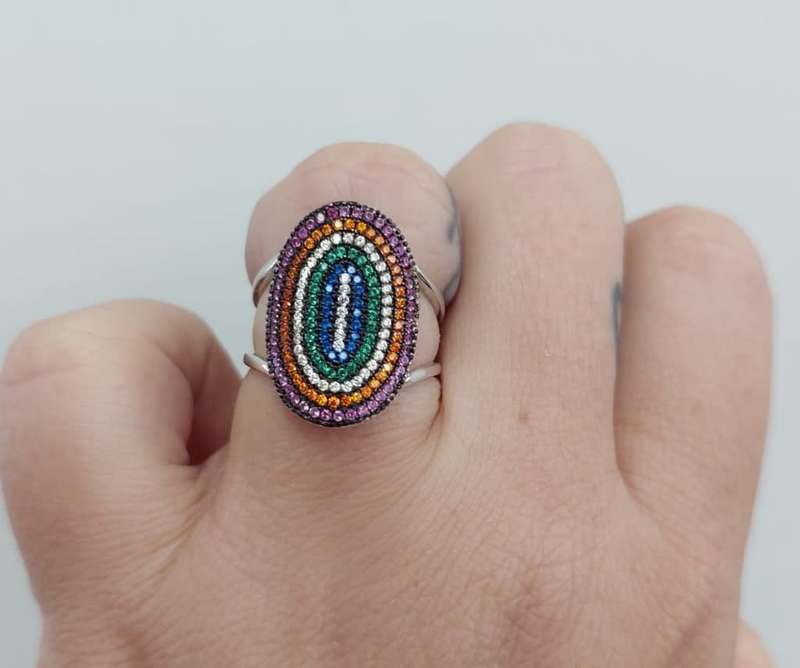 Modern Turkish Ring with Mulit-coloured Gemstones