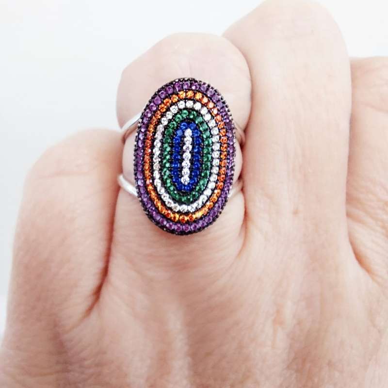 Modern Turkish Ring with Mulit-coloured Gemstones