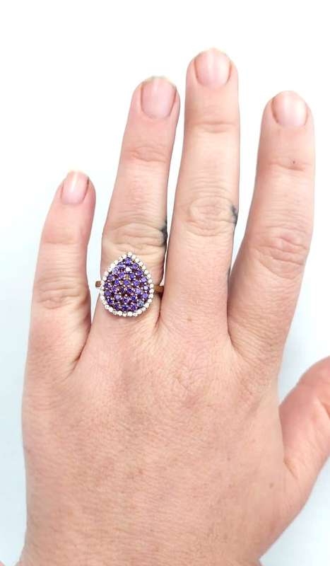 Authentic Turkish Ring with Amethysts & Topaz