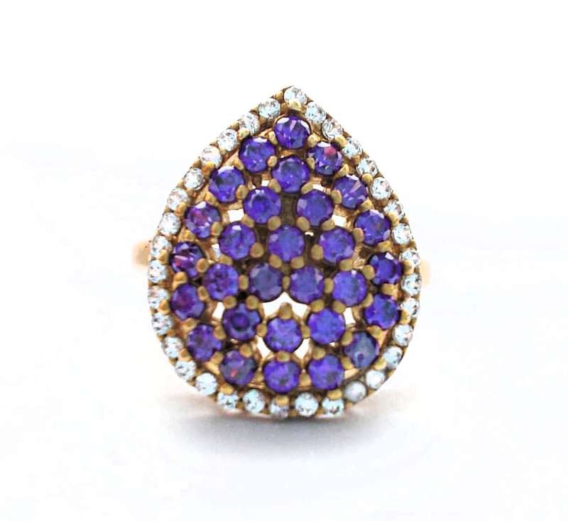 Authentic Turkish Ring with Amethysts & Topaz