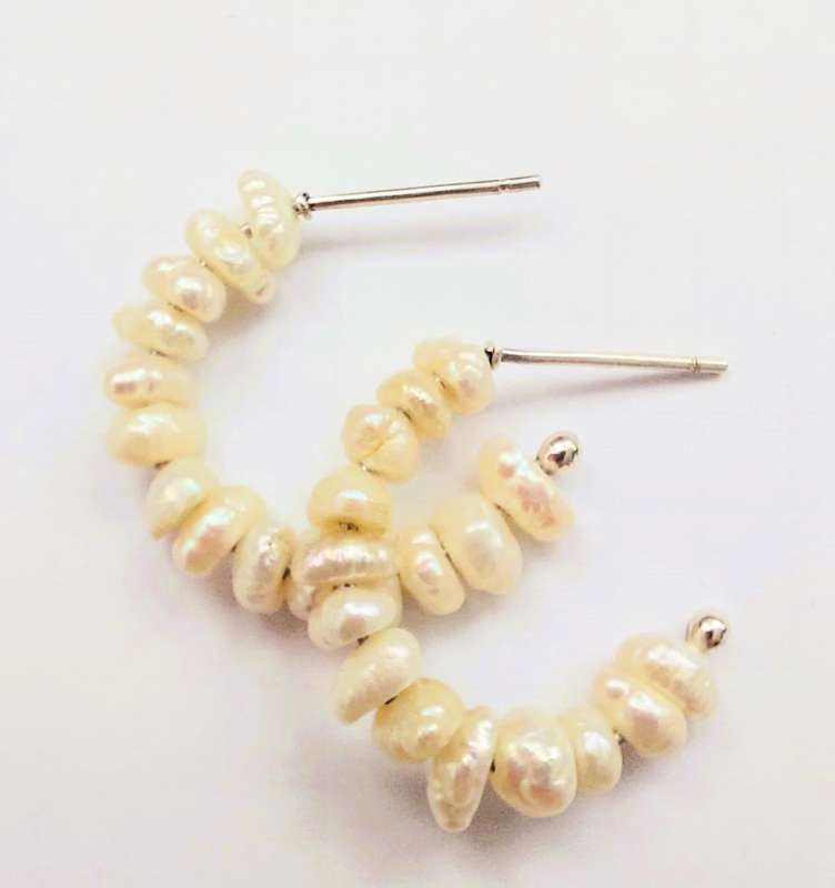 925 Sterling Silver Freshwater Pearl Hoops